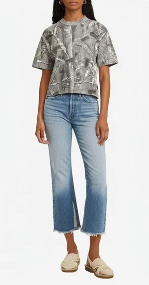 NEW Abercrombie & Fitch Essentials Cropped Gray Camo Short Sleeve Crop Top Sz XS thumbnail 1