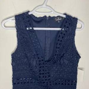 Lulu’s Take Me Dancing Navy Blue Crochet Lace Sleeveless Mini Dress size M thumbnail 4