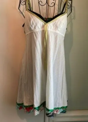 Vintage Free People halter white with green ribbon trim M thumbnail 1