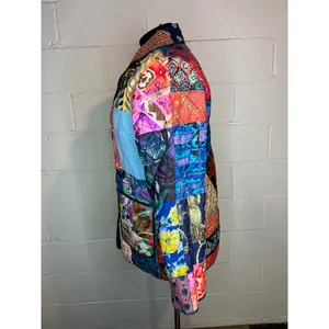 Jacket Quilted silk reversible bright green blue pink Size XL thumbnail 13