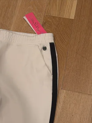 Lilly Pulitzer Luxletic UPF 50 Ivory Wide-Leg Track Pants with Black large‎ thumbnail 4