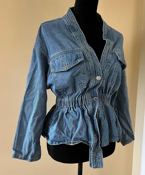 Drop Shoulder Denim Jacket Coat Trench Cardigan Blouse Loose Slim Waist thumbnail 1