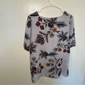 Loft Women's Size Small Square Neck Blouse‎ Light Blue Floral Red Gold White thumbnail 8