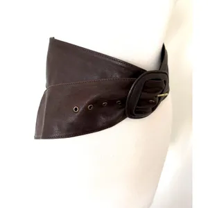 Max Mara Brown Leather Wide Waist Belt Brown Tone Buckle Made In Italy Luxury S thumbnail 3
