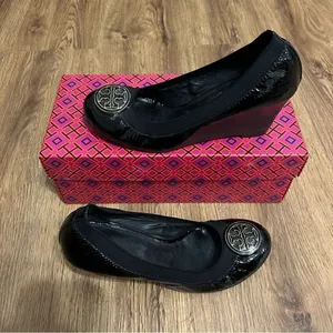TORY BURCH black gold wedge heels pumps shoes women’s 7 thumbnail 7