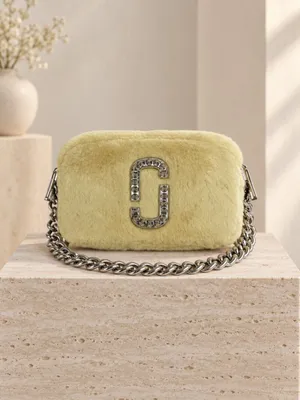 Marc Jacobs Luxe Snapshot Yellow Faux Fur Camera Bag Crystal Logo NWT thumbnail 7