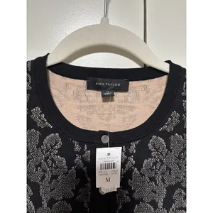 Ann Taylor Medium Black Tan Floral Cardigan Sweater thumbnail 3