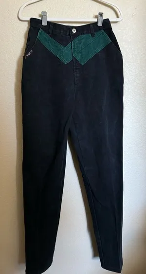Vintage Blaze Equestrian Bareback‎ Riding Jeans Sz 26 Black Green Colorblock thumbnail 1