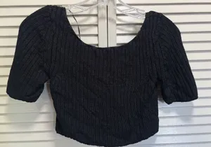 Free People Ribbed Knit Crop Sweater Short Sleeve Size Small Scoop Back‎ thumbnail 1