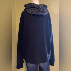 Women’s Champion Black Hoodie with Tonal Logo and Leopard Print Details thumbnail 3