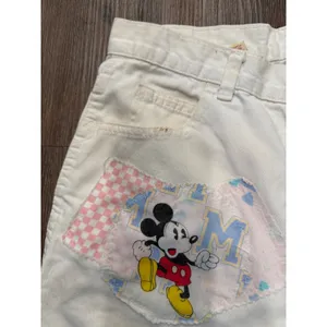 Vintage‎ Mickey Mouse White Jean Shorts Patches Hearts Disneycore Youth thumbnail 5