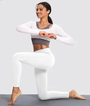 Womens Baleaf White Dry Fit Activewear Workout Fitness Leggings - Sz L thumbnail 1