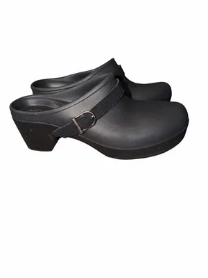 Crocs Dual Comfort Sarah Heeled Mule Clog Black Strap Buckle Womens Size 8 Shoes thumbnail 2