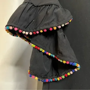 Very J Black Shift Dress with Rainbow Pom Pom Ruffle Sleeves Small thumbnail 4