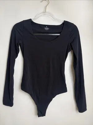 PUMIEY Black Scoop Neck Long Sleeve Bodysuit Smoke Cloud Collection Size Medium thumbnail 2