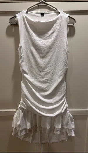 White Sleeveless Ruffle Hem Dress thumbnail 1