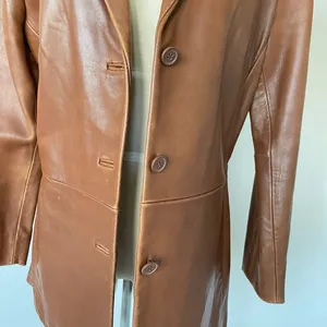 Jones New York Brown Leather Blazer Jacket Vintage Distressed Small thumbnail 4