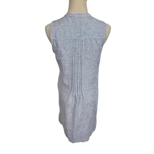 Faherty Isha 100% Linen Dress Blue Mini Stripe Pintuck WDS2119-BMT Bestseller thumbnail 8