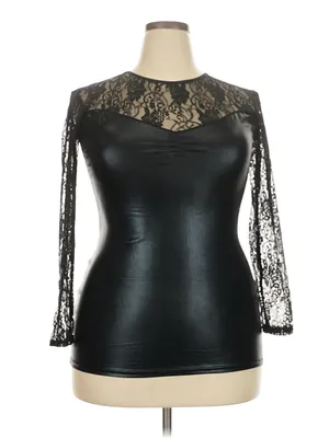 Black Lace And Faux Leather Long Sleeve Top thumbnail 1