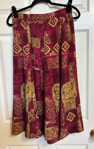 Alfred Dunner Burgundy and Gold Patterned A-Line Skirt thumbnail 1