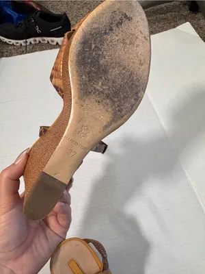 Longchamp Tan Brown Snake Print Leather Wedge Sandals Womans 6.5 Peep Toe Luxury thumbnail 7