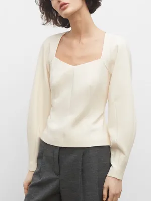Club Monaco Square Neck Sculptural Sleeve Top in Egret thumbnail 1