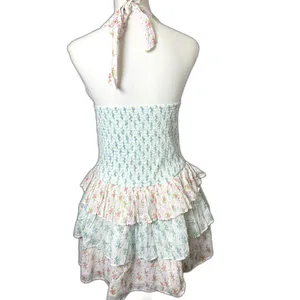 Altar'd State beautiful floral smocked ruffle dress size XL Halter Coquette thumbnail 7
