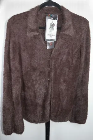 dELiA*s by Dolls Kill Popular Opinion Fuzzy Cardigan NWT Brown Eyelash Knit XXL thumbnail 1