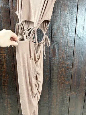 Taupe Cut Out Waist Midi Dress Size Large thumbnail 9