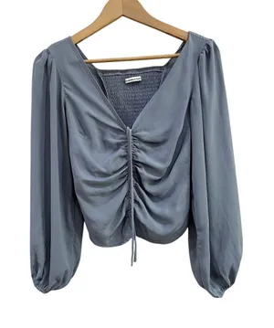 Abercrombie Ruched Front‎ Long Sleeve Coquette Blouse Blue Size XS Y2K thumbnail 1