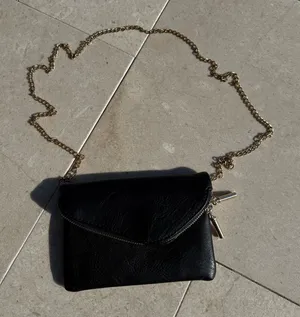 Black faux leather Crossbody Bag with Gold Chain thumbnail 1