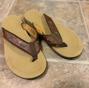 Twisted X Women'S Tooled Teal Studded Leather Sandals Size 7 thumbnail 1