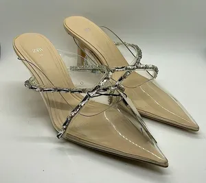 Zara Glitzy See Through Pointed Toe Jeweled Sandals Shoes **Sz 38/US Sz 8** 🔥🔥 thumbnail 1