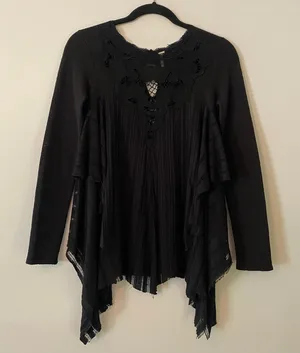 Free People Black Lace Boho Sheer Whimsygoth Blouse Feminine Women's size XS thumbnail 1