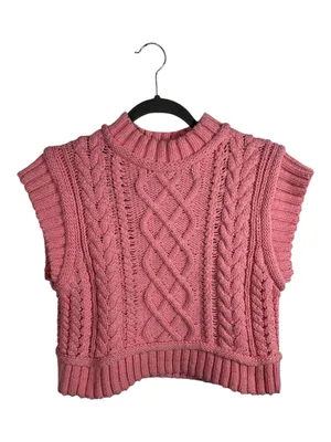 ZARA Pink Cable Knit Sweater Vest‎ Womens S Cropped Chunky Knit Sleeveless Top thumbnail 2