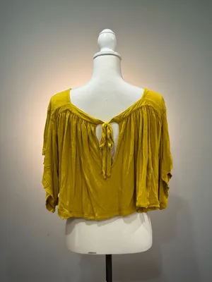 Gold Free People Wide Fit Linen Blend Blouse Size M EUC thumbnail 2