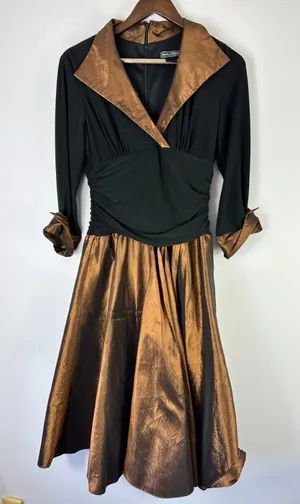 Vtg Jessica Howard Cocktail Dress Womens‎ 8 Black Brown Evening Retro Hollywood thumbnail 1