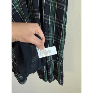 Loft Dress Women's 12 Blue Green Plaid‎ Shift Belted Short Sleeve Pleated Lined thumbnail 10