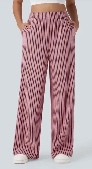 Halara High Waisted Straight Leg Crinkle Casual Pants Pockets Candy Pink M NWOT thumbnail 1