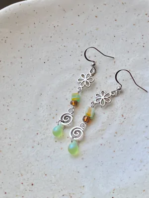 Handmade quality glass beads & flower fairy boho cottage whimsical dangle earrings & necklace set💐🍃 thumbnail 14