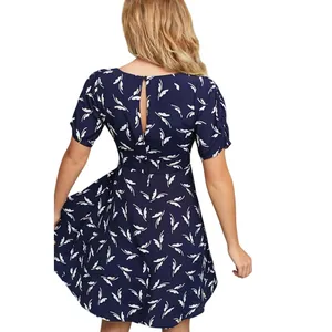 Anthropologie Maeve Fern Ruched Dress Navy & White Printed Size 14 thumbnail 3
