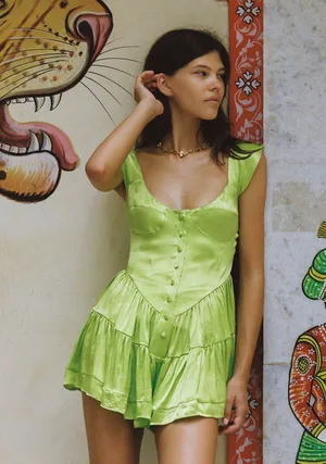 Vanessa Mooney NWT Elisabeth Romper Dress in Green Satin thumbnail 8
