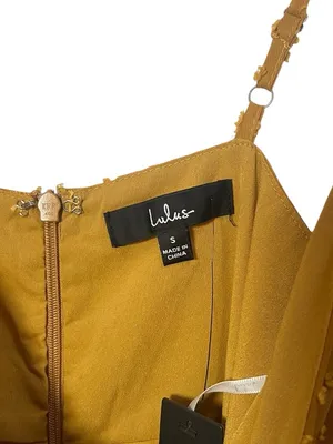 Lulus Mustard Yellow Ruffled Wrap Midi Dress NWT Small Wedding Guest Formal thumbnail 5
