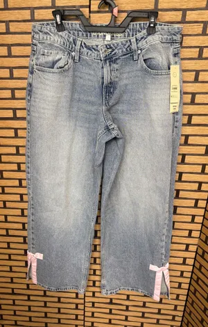 No‎ Boundaries Baggy Wide Leg Pink Bow Jeans Size 12 thumbnail 1