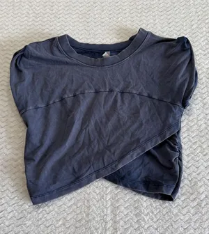 Free People Movement Women Gray Acid Wash Cropped Wrap Short Sleeve Top M 4561 thumbnail 1