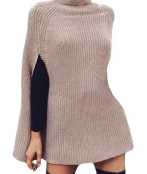 Beige knitted sweater poncho sleeveless blouse & matching long sleeve top M thumbnail 1