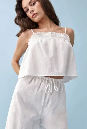 Reformation Cami Top Women Large White Ruffle Smocked Open Back Organic Cotton thumbnail 1