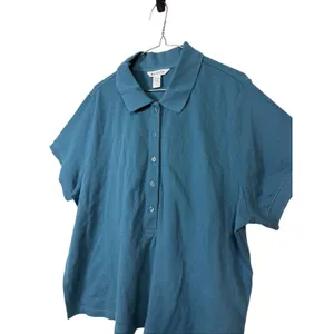 Athleta Pique Short Sleeve Polo Women 1X‎ Teal Blue Button Neck Athletic Top thumbnail 6