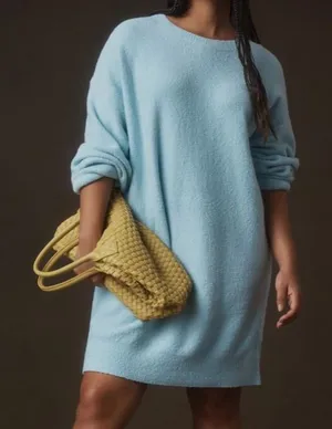 Anthropologie Daily Practice Long Sleeve Sweater Mini Dress Blue Sky Cozy Cabin thumbnail 1