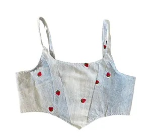 Reworked Strawberry Embroidery Denim Corset Tank Top 🔥 thumbnail 1
